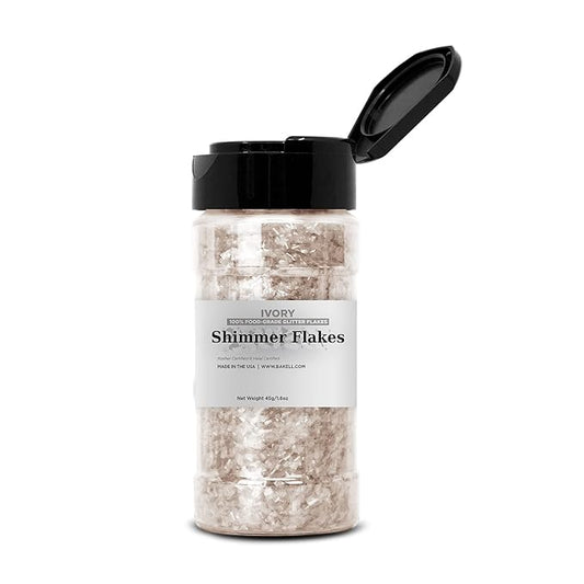 Bakell's Ivory Shimmer Flakes - (45g, 1x Shaker Jar) | Edible Glitter Flakes for Unique Culinary Masterpieces!