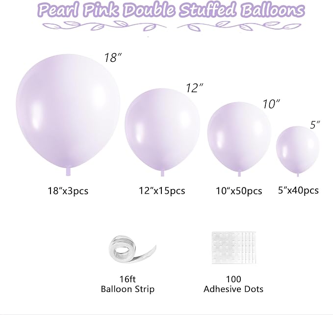 108Pcs Pearl Purple Stuffed Balloons Different Size, 18/12/10/5 inch Lilac Lavender Balloons Garland Arch kit for Birthday Baby Shower Wedding Party Decoration