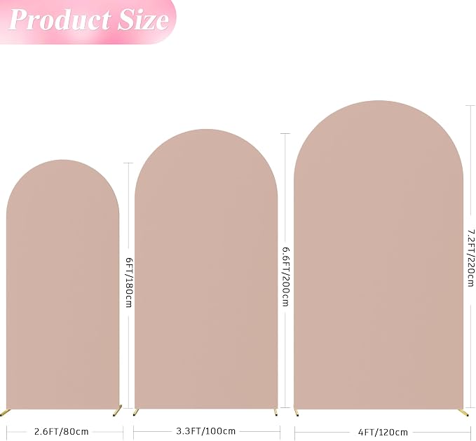 Wokceer Wedding Arch Backdrop Cover (7.2FT, 6.6FT, 6FT) Set of 3 Spandex Fitted Nude Arch Covers for Round Top Chiara Arches Backdrop Cover for Birthday Party Wedding Ceremony Banquet Decor