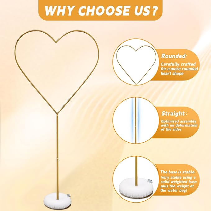 Adjustable Height Heart Backdrop Stand Metal Heart Balloon Arch Wedding Arch for Proposal Ceremony Valentine's Day Birthday Party Baby Shower Banquet Photo Decoration(Balloons not Included)