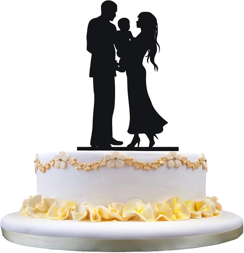 Wedding Cake Topper Silhouette Bride &Groom with a baby