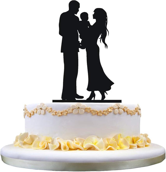 Wedding Cake Topper Silhouette Bride &Groom with a baby