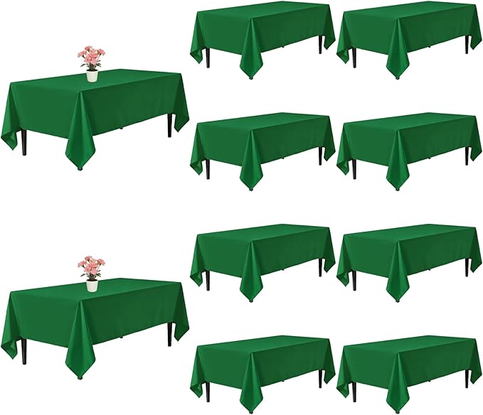 10 Pack Green Table Cloth 60x126 Inch Green Tablecloths for 8 Foot Rectangle Tables, Wrinkle Resistant Rectangular Tablecloth Washable Polyester Fabric Table Covers for Party Banquet Wedding Buffet