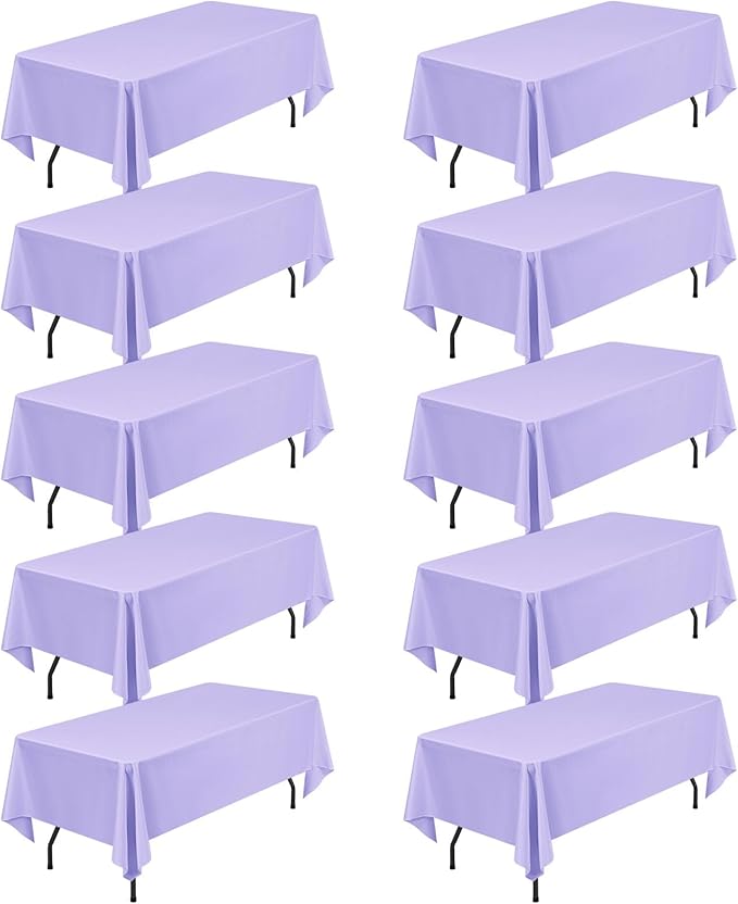 10 Pack 60 x 102 Inch Rectangle Tablecloth, Purple Tablecloth for 6 Feet Rectangle Tables, Stain and Wrinkle Resistant Washable Fabric Table Cloth for Wedding Dining Table Buffet Parties Camping