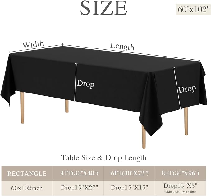 WIGENIUS 10 Pack Black Table Cloth Rectangle Tablecloths 60X102 Inch,Polyester Table Cloth for 6 Foot Rectangle Tables,Wrinkle Resistant Washable Fabric Table Covers for Party,Wedding Banquet