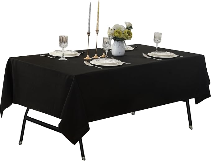 6-Pack 60x120 inch Black Table Cloths, Solid Stain and Wrinkle Resistant Oblong Tablecloth, Premium Plain Weave Polyester Fabric Rectangle Table Linen Covers for Hotel, Wedding