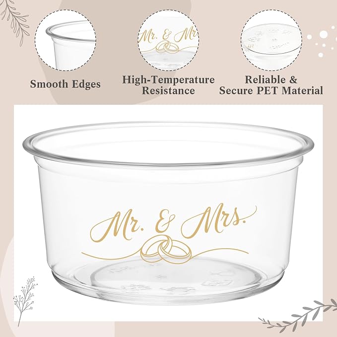 SiliFine 100 Pcs Mr and Mrs Wedding Cups 12 oz Disposable Ice Cream Cups Wedding Reception Bowls for Bridal Shower Engagement Anniversary Party Favors Supplies Decoration