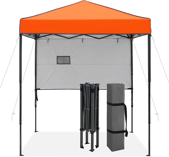 6x4 Pop Up Canopy Tent with Half Wall Panel, Instant Portable Beach Canopy, Outdoor Tent with Carry Bag for Camping, Sports, Tailgating, Events, Orange