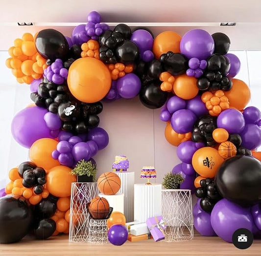 Purple Orange Balloon Arch Kit, Double Stuffed Purple Lavender Orange Black Balloon Garland for Basketball Sport Theme Birthday Race Car Magic Graduation Baby Shower Party Decorations
