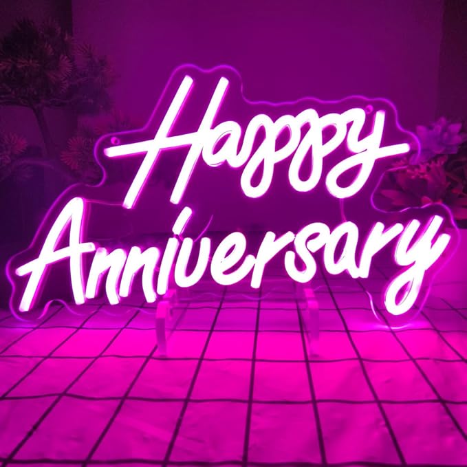 Happy Anniversary Neon Sign - Wedding Birthday Party Decoration Neon Light for Bedroom,Living,Home Bar Valentine's Day Anniversary Decor Gift (pink)