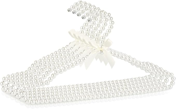 Adorila Pearl Hangers 16in for Wedding Dress Bridal Gown, 5-Pack | Sturdy Metal Core, Ribbon Bowknot Accent, Bridesmaid Dress Non-Slip Protection, Wardrobe Display Props