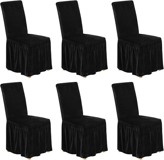 NICEEC Spandex Chair Covers for Dining Chairs Covers Set of 6 Removable Dining Room Chair Covers with Skirt Parson Chair Slipcovers Washable Chair Protector for Kitchen Wedding Party Banquet(Black)