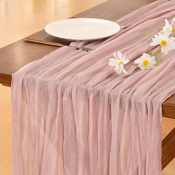 Socomi Pink Cheesecloth Table Runner Mothers Day Summer Boho Rustic Gauze Dusty Pink Farmhouse 120 inch 10FT Cheese Cloth for Wedding Party Baby Shower Birthday Home Decor Holiday Decorations