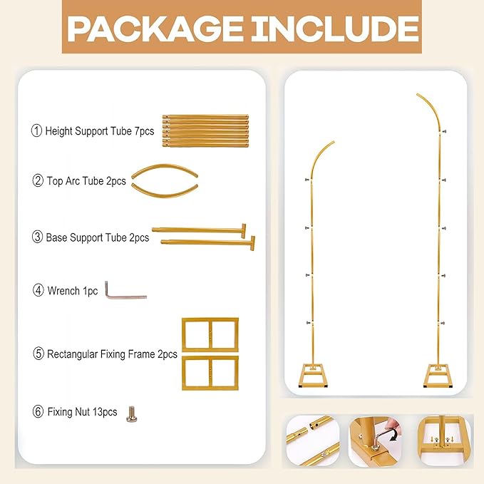 Bazen Balloon Arch Kit, Balloon Arch Stand Set of 2 with Metal Square Base Balloon Arch Frame Floral Half Arch Balloon Garland Stand for Ceremony Wedding Bridal Baby Shower Birthday Anniversary