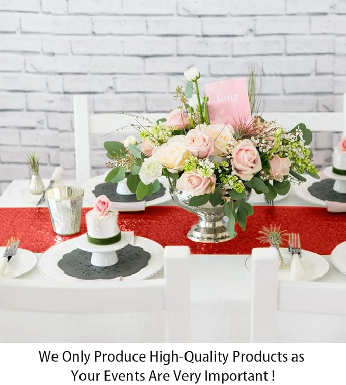 ShinyBeauty 10 Pieces-12 x108 Red-Sequin Table Runner Wedding Party Catering Event Table Runners Glitter Table Runner for Birthday Party