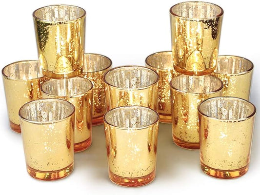 Volens Gold Votive Candle Holders Bulk, Mercury Glass Tealight Candle Holder Set of 12 for Wedding Decor and Home Decor