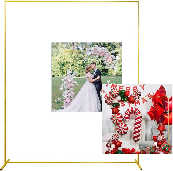 Gold Wedding Arch Backdrop Stand, 6.6FT*5FT Square Balloon and Flower Metal Aluminum Frame for Ceremony, Anniversary, Party, Baby Shower Photo Booth Decoration.