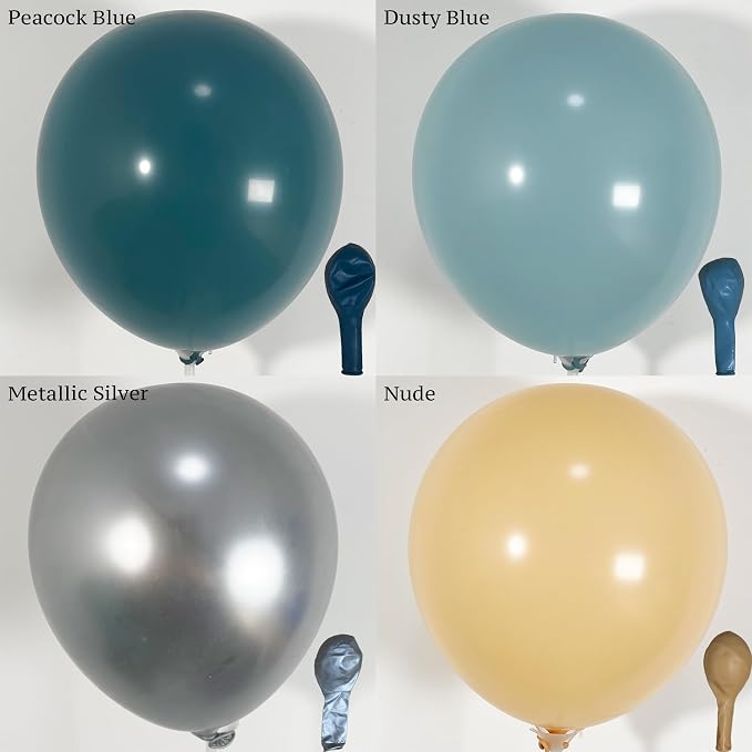 ECEAE 142Pcs Space Balloon Arch Garland Kit - Dusty Blue Nude Metallic Silver Color with Rocket Astronaut Moon Star Balloons for First Trip Around the Sun, Baby Boy Birthday Party Decorations