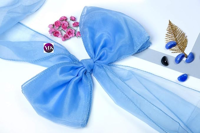 VDS Pack of 25 Organza Chair Sashes for Weddings & Events Décor | Sheer Shiny Dining Chair Bows for Banquet, Party, Reception | Reusable Decorative Sash for Folding & Chiavari Chairs - Baby Blue
