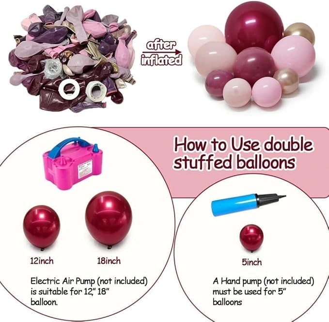 Burgundy Pink Balloon Garland Double Stuffed Pastel Light Pink Gold Mauve Balloons Maroon Lavender Latex Plum Balloon Arch Kit for Birthday Galentine Wedding Baby Shower Decoration