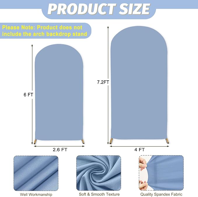 MODFUNS Dusty Blue Arch Cover 6&7.2ft Spandex Wedding Arch Backdrop Covers Set of 2 Fitted Arch Stand Covers Romantic Backdrop Arch Cover for Wedding Birthday Party Banquet Reception Decor