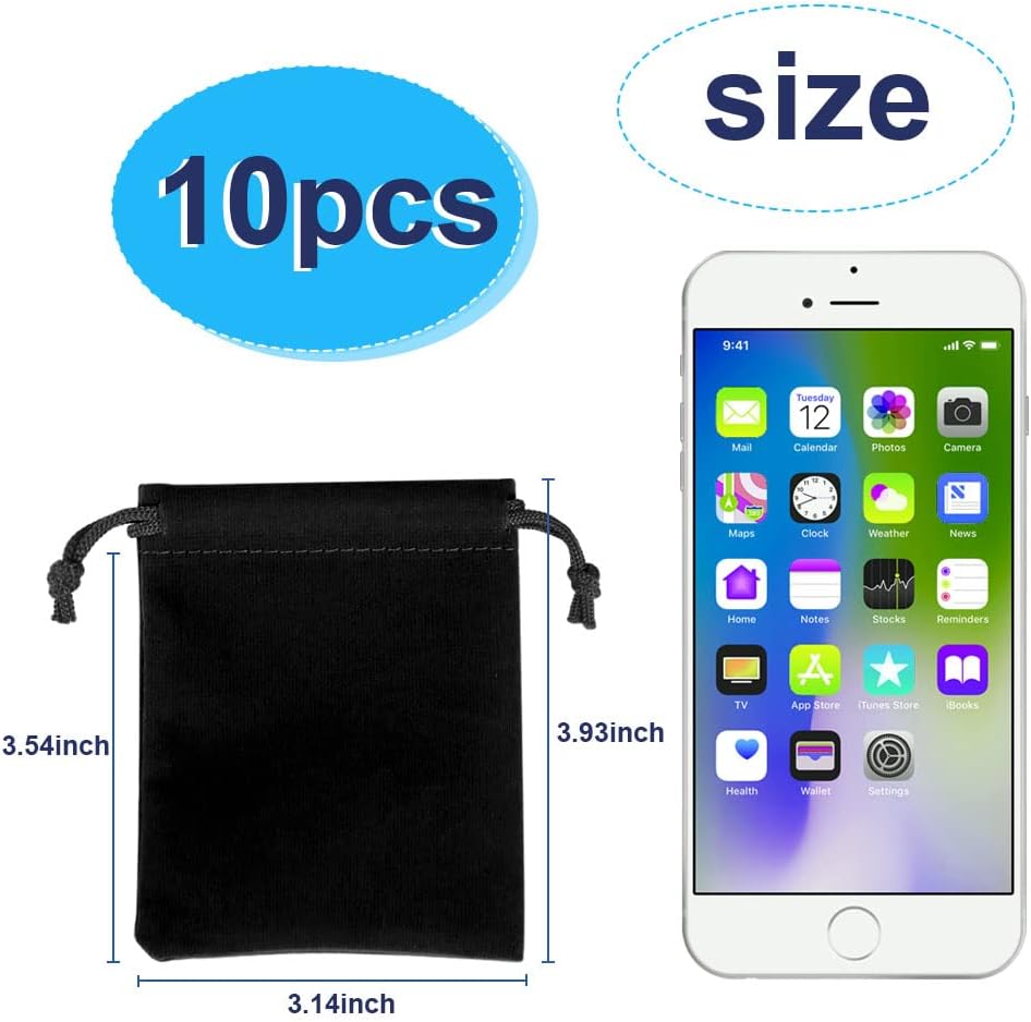 Shintop 10pcs Velvet Drawstring Bags Wedding Gift Bags Velvet Cloth Jewelry Pouches (Black)