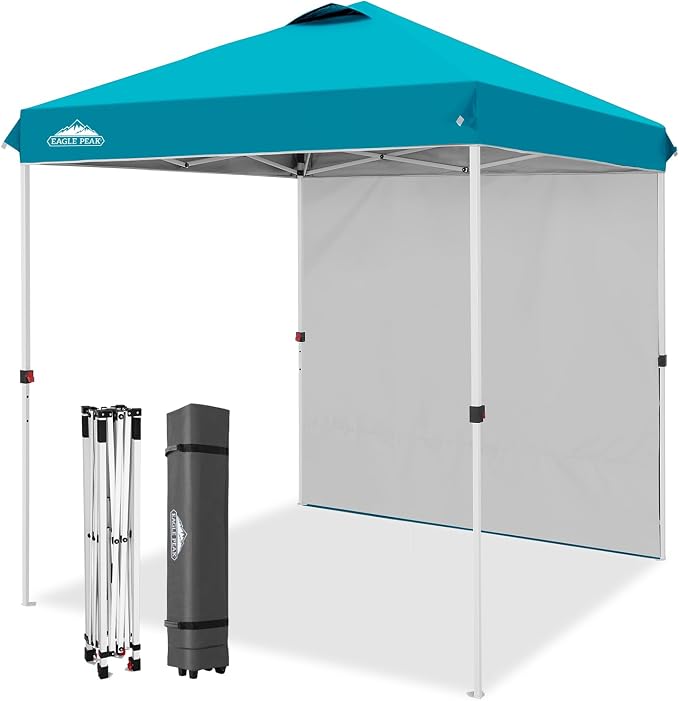 EAGLE PEAK Commercial Canopy 6.6x6.6 Pop Up Canopy Tent with 1 Sidewall, Easy Setup Heavy Duty Instant Event Shelter for Vendors & Markets, Outdoor Sun Shade, Turquoise
