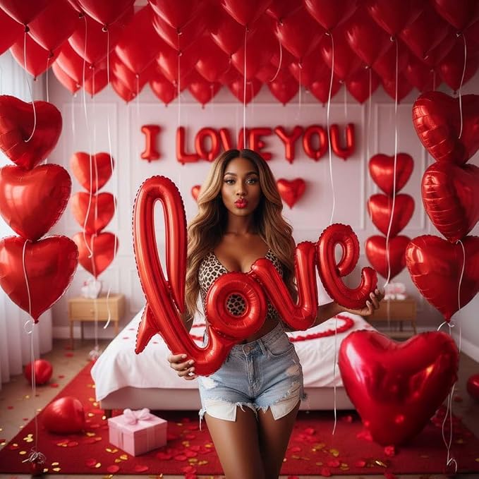 I Love You Balloons red romantic balloon kit with red heart I LOVE YOU mylar balloons red rose petals for hotel Dec orations decorations Valentines Party wedding anniversary supplies