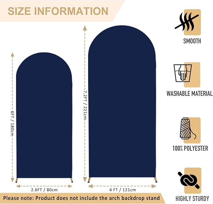 FANPROMS Arch Cover Set of 2 Navy Blue Arch Backdrop Cover 6 7.2FT Spandex Arch Stand Covers for Arches Stand Arched Covers Stretchy Backdrop Fabric Covering for Wedding Party Decoration Supplies