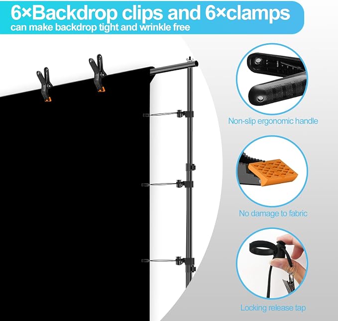 EMART 7 x 10 ft Backdrop Support System, Professional Photography Lighting Kit, 6.5 * 10ft Black/White Backdrop, Photography Backgrounds System for Studio, Portrait and Video Shooting