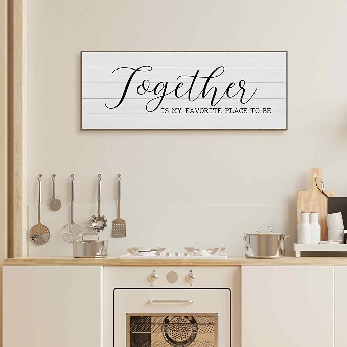 TLESKE Together Is My Favorite Place to Be Sign Large Wall Art Decor Framed 15x40, Above Bed Canvas Wall Art Decor Print for Couples Bedroom Living Room, Rustic Bedroom Love Signs Wall Picture