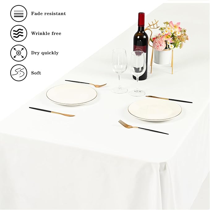 6 Pack Tablecloth 60 x102 inch Polyester Table Cloth for 6 Foot Rectangle Tables,Stain and Wrinkle Resistant Washable Fabric Table Covers Polyester Ivory Table Clothes for Wedding,Party,Banquet
