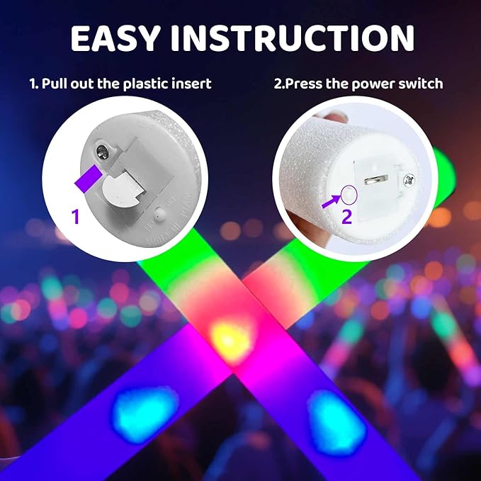 130-Pack Premium LED Foam Glow Sticks Bulk – Wedding Glow Sticks for Reception, Foam Lights Up Sticks, Party Supplies for Adults, Glow Party Favors, Lighted Foam Rods, DJ Club Event Glow Stick.
