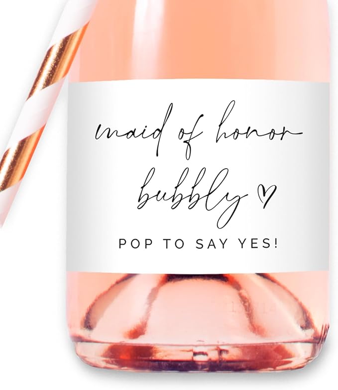 Bridesmaid Bubbly - Set of 12 Proposal Mini Champagne Bottle Labels, Waterproof Mini Wine Bottle Labels, Proposal Idea for Bridesmaids, Maid of Honor & Matron of Honor