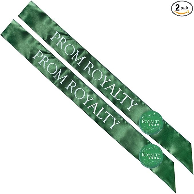 Anderson's 2-Set Green/White Prom Royalty Sashes and Buttons, Accessory for High School Students, Prom Accessories