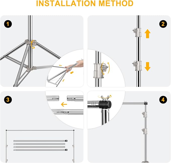 9.2 x 10 Ft Stainless Steel Backdrop Stand Heavy Duty, MSKIRA Adjustable Backdrop Stand Background Support System Kit for Photography, Parties, or Weddings with Clamps, Carry Bag