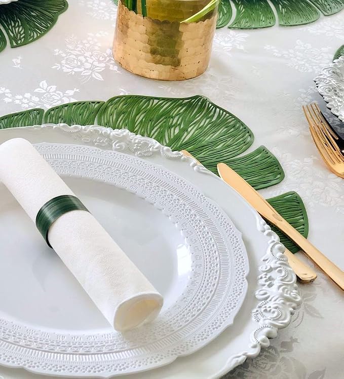 OCCASIONS 120 Guests Heavy Duty Disposable Plastic Plates Set – 240 Piece Premium Reusable Dinner & Salad Plates, Elegant Fancy Party Plates for Weddings, Events, Parties – Chateau White Collection