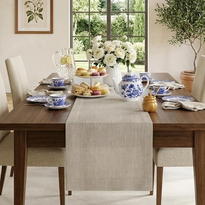 Classic Linen™ by D'Moksha Natural Table Runner 120 Inches Long, 100% Pure Linen, 14 x 120 Inch Table Runner for Dresser, Dining- Mothers Day, Spring, Summer