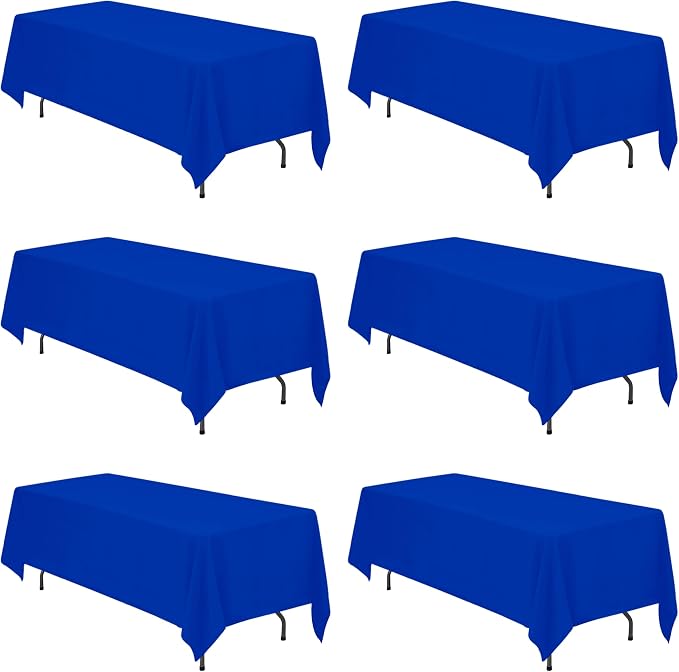 BRILLMAX 6 Pack Royal Blue Tablecloths 70 x 120 Inch for 6ft & 8ft Rectangle Tables - 150 GSM Polyester Fabric, Universal Fit, Water, Stain & Wrinkle Resistant Cloth Cover for Wedding Banquet