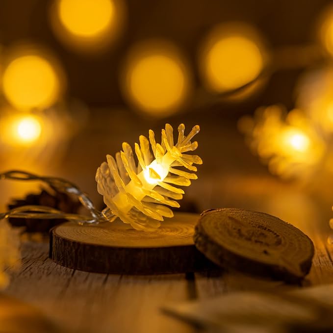 50 Pinecone String Lights, 25ft USB Powered Decorative LED Novelty String Lights (Pine Cone)