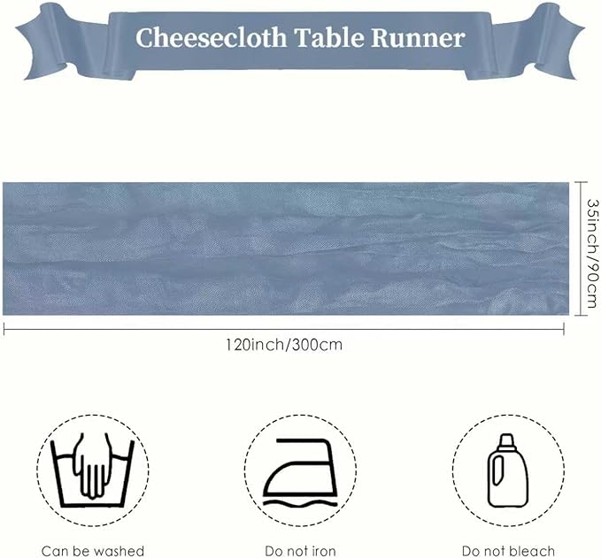 Cheesecloth Table Runner 10ft Rustic Gauze Cheese Cloth 35 x 120 Inches Long for Christmas Wedding Bridal Baby Shower Birthday Table Decorations (Dusty Blue, 6 Pack-10FT)