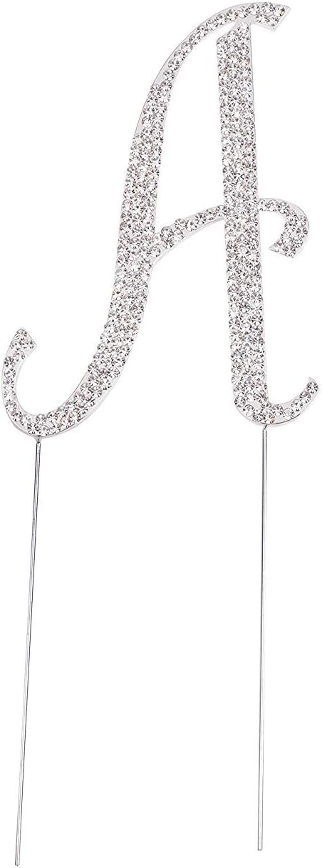 LOVENJOY Gift-Boxed 3.3" Sparkly Crystal Rhinestone Letter A Cake Topper Silver