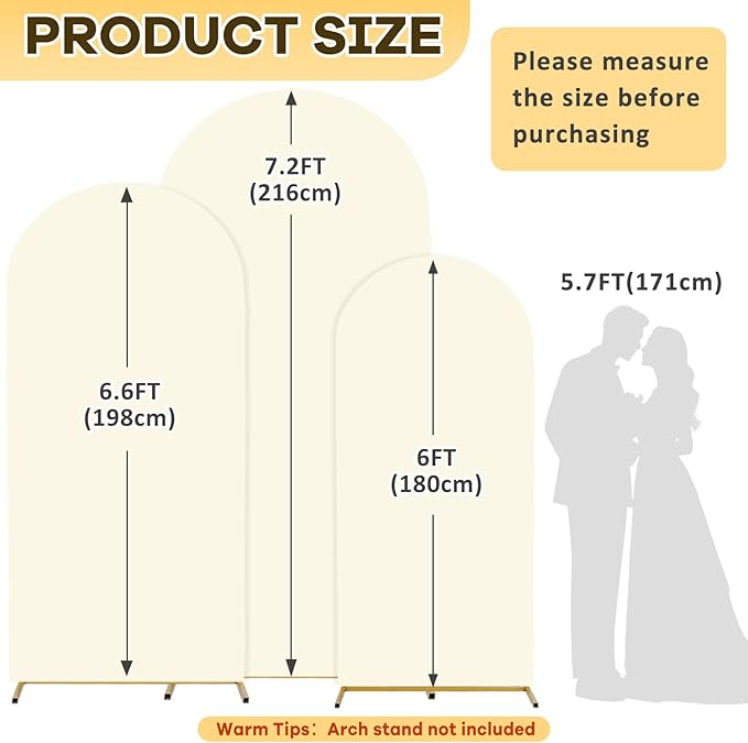 Cream Arch Cover Wedding Arch Stand Covers 6FT 6.6FT 7.2FT Spandex Arch Covers Stretchy Backdrop Set of 3 Ivory Arches Backdrop Cover for Baby Shower Parties Balloon Arched Fabric Covers