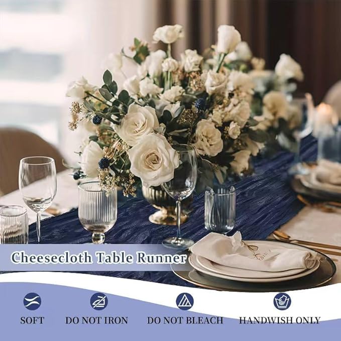 Cheesecloth Table Runner 10ft Rustic Gauze Cheese Cloth 35 x 120 Inches Long for Christmas Wedding Bridal Baby Shower Birthday Table Decorations (Navy Blue, 10 Pack-10FT)