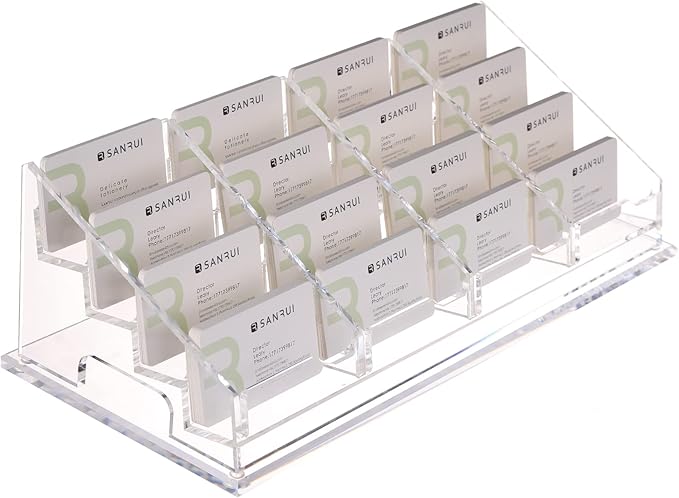 YUXUN Acrylic Business Card Holder for Desk-4 Tiers 16 Slots, Business Card Holder Case, Clear Multiple Cards Display Stand for Office Supplies Home School