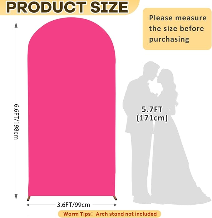 6.6ft Arch Cover Hot Pink Spandex Wedding Arch Backdrop Cover Stretch Round Top Arch Stand Cover Fuchsia Arch Covers Stretchy Backdrop Wedding Arch Wall Cover for Ceremony Reception Party