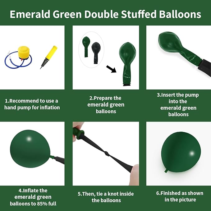 Emerald Green Double Stuffed balloons Different Size 115Pcs 5/10/12/18 Inch Dark Green Balloons Balloon Garland Arch kit for Birthday Baby Shower Jungle Safari Christmas Party