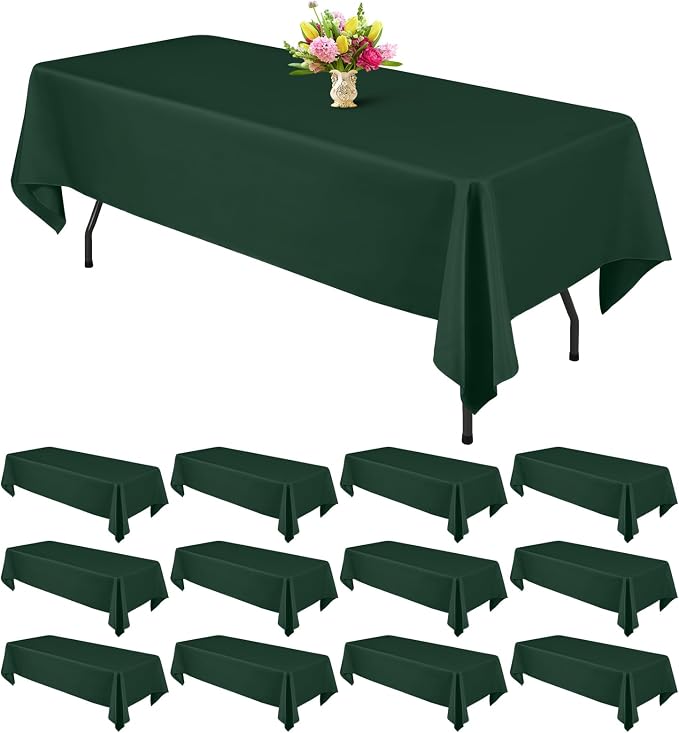 Teruntrue 12 Packs Hunter Green Tablecloths 60x102 inch Rectangle Table Cloth for 6 Foot Rectangle Tables, Washable Polyester Fabric for Wedding Parties Dinner Table Decorative, Hunter Green