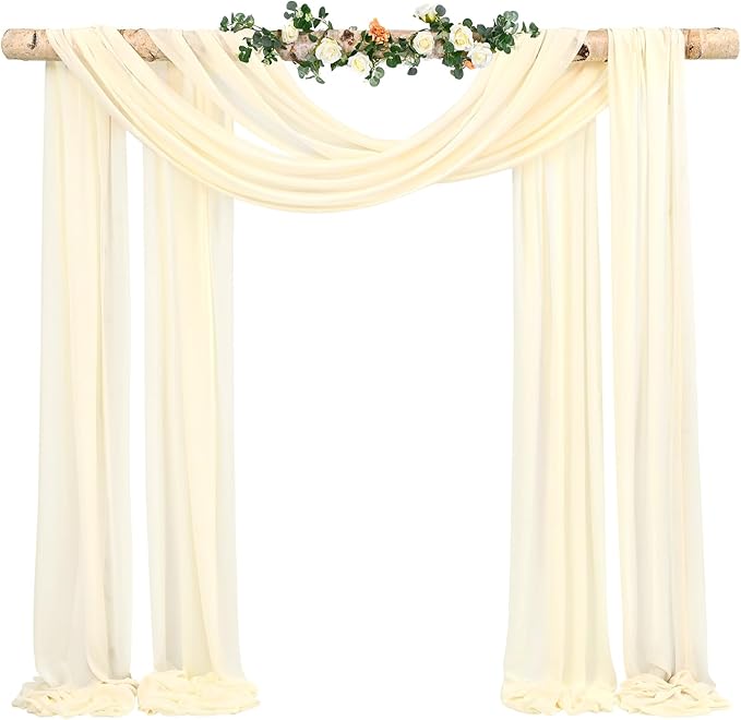 Wedding Arch Draping Fabric,1 Panel 28" x20ft Beige Wedding Arch Drapes for Ceremony Chiffon Fabric Drapes Arbor Drapery Wedding Arch Decorations for Reception Sheer Backdrop Curtains for Party Swag