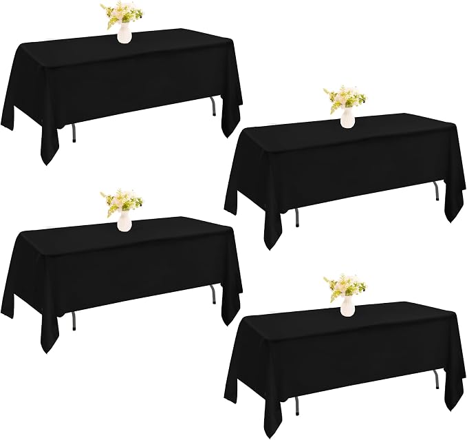 4 Pack Rectangle Tablecloth 60x102 Inch Black Washable Polyester Table Cover for Wedding Dining Table Buffet Parties Banquet Decoration（Black）